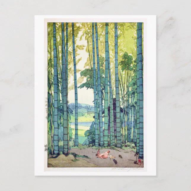 竹林, Bamboo grove, Hiroshi Yoshida, Woodcut Postcard Zazzle